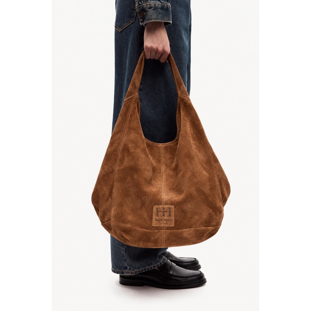 Haute Hippie Style Oversized Brown Genuine Suede Leather Hobo Bag NWT with Pouch